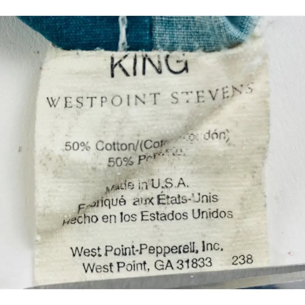 2 Westpoint Stevens King Teal Green & white Striped pillowcase Vintage 80s Black